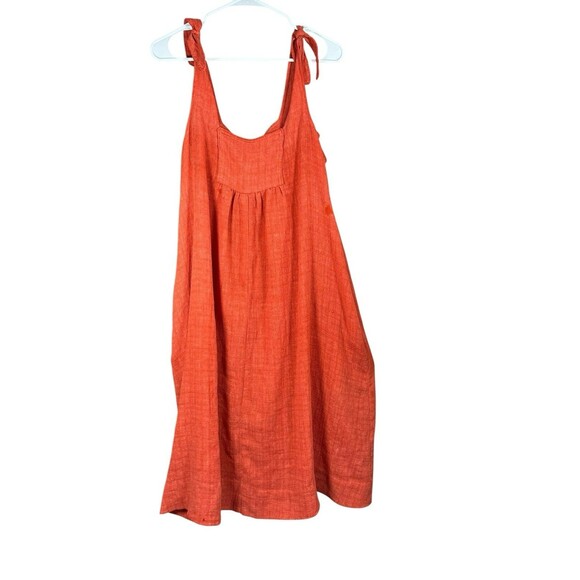 Women’s Red Linen Blend Tie Shoulder Smock Dress Lagenlook Oversized Boho - Picture 6 of 8